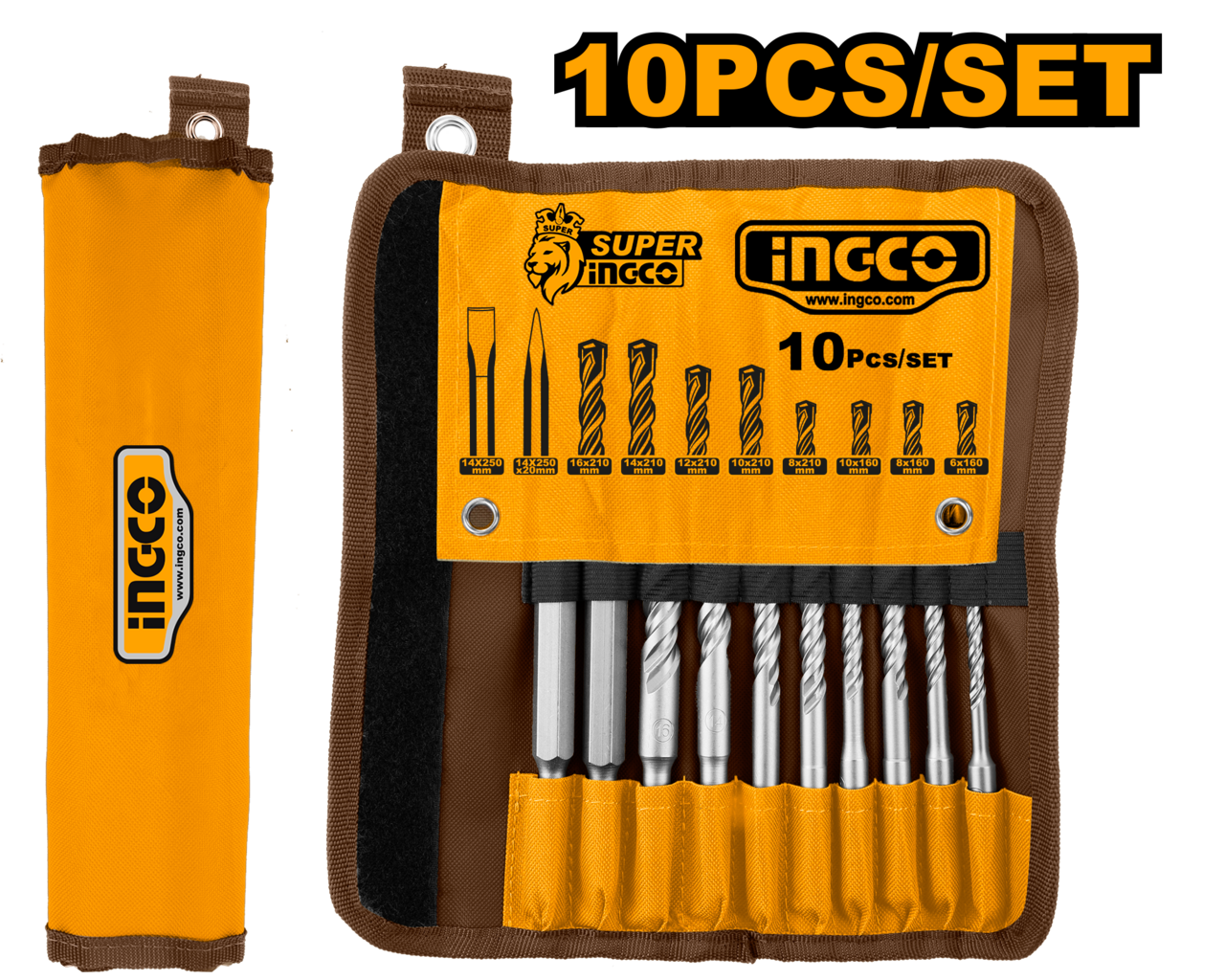 Ingco 10 Piece hammer drill bits and chisels set