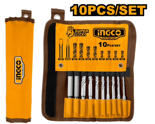 Ingco 10 Piece hammer drill bits and chisels set