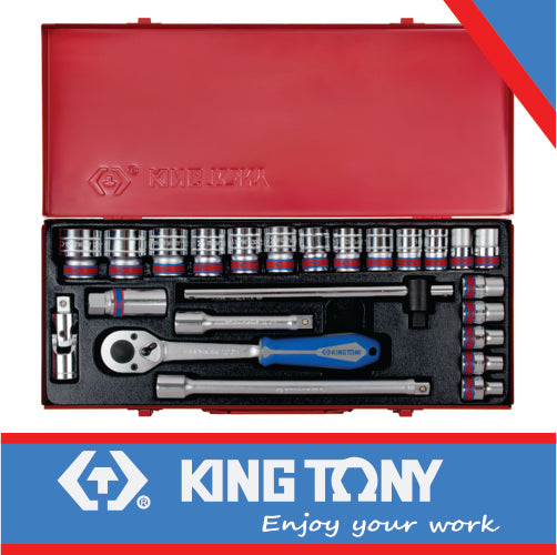 King Tony Socket Set 24 Piece 1/2" - 3/8" 1-1/4" 6P Sae