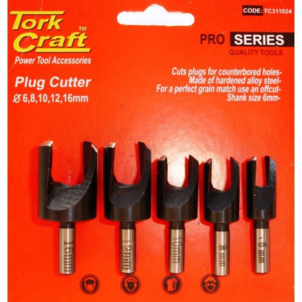 Tork Craft 5 Piece Plug Cutter Set 6-8-10-12-16MM