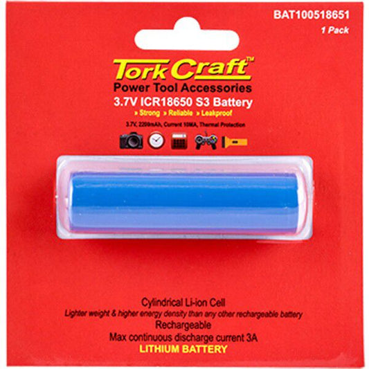 Tork Craft Battery 18650 Lithium 2200MAH Rechargeable 1 Piece