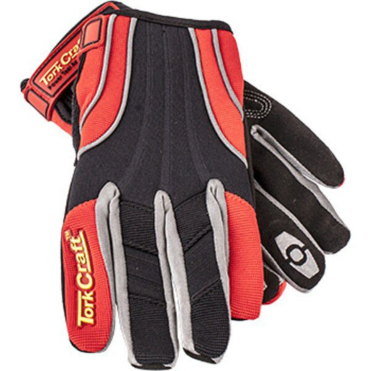 Tork Craft Mechanics Glove Medium Synthetic Leather Reinforced Palm Spandex Red