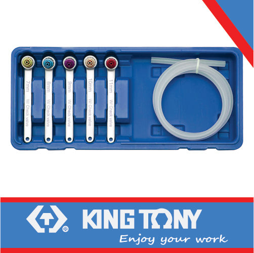 King Tony Brake Bleeder Wrench Withcheck Valve + Brake Oil Receiver Set - 7Pcs