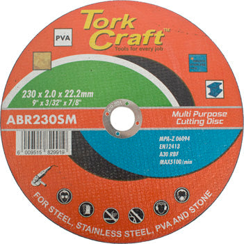 Tork Craft CUTTING DISC MULTI PURPOSE 230 X 2.0 X 22.2MM FOR STEEL SS PVA STONE