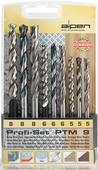 ALPEN 9 PCE SET WOOD.HSS SUPER AND MASONRY 5MM-6MM AND 8MM