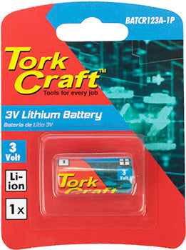 Tork Craft CR123A 3V LITHIUM BATTERY X1 PER CARD (MOQ 12)