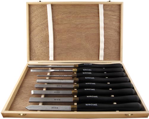 Tork Craft Chisel Set Wood Turning HSS 8 Piece In Wooden Case