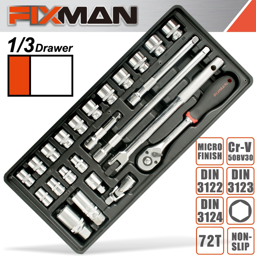 Fixman Tray 24 Piece 3/8' Drive Sockets And Accessories freeshipping - Africa Tool Distributors