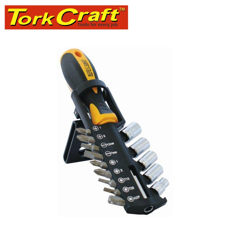 Tork Craft Screwdriver Set 15Pc With Bits Sockets And Belt Clip freeshipping - Africa Tool Distributors