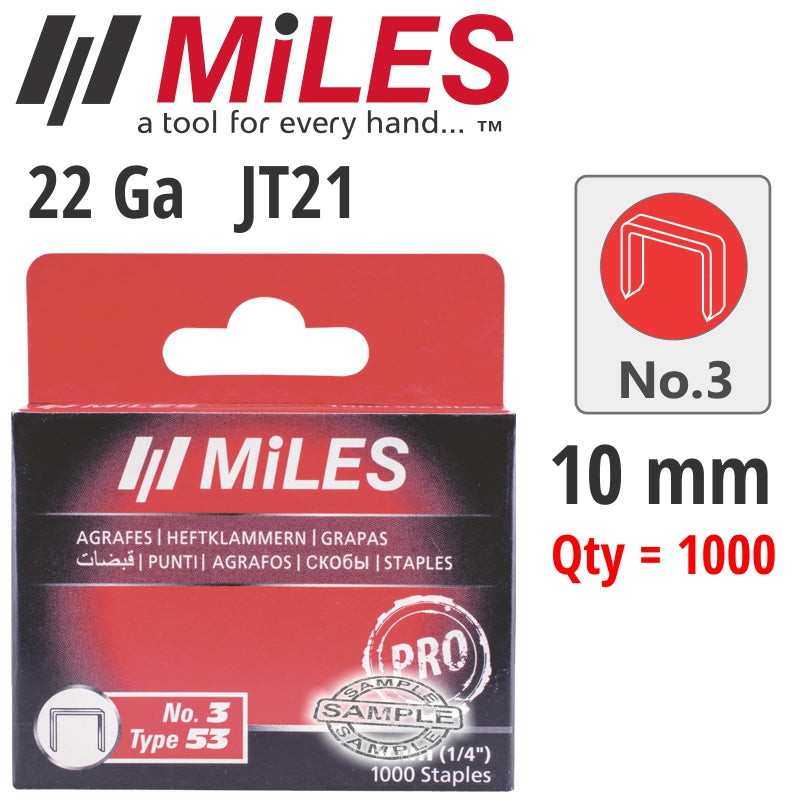 Miles Galv Staples 22G Jt21 10Mm X 1000Pcs Miles No3 freeshipping - Africa Tool Distributors