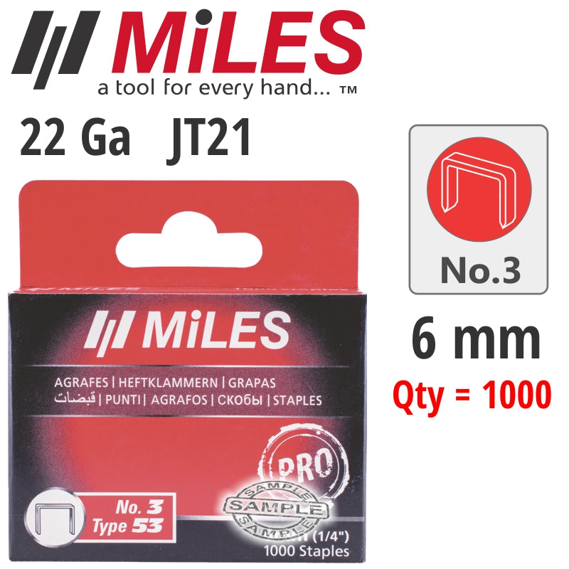 Galv Staples 22G Jt21 6Mm X 1000Pcs Miles No3 freeshipping - Africa Tool Distributors