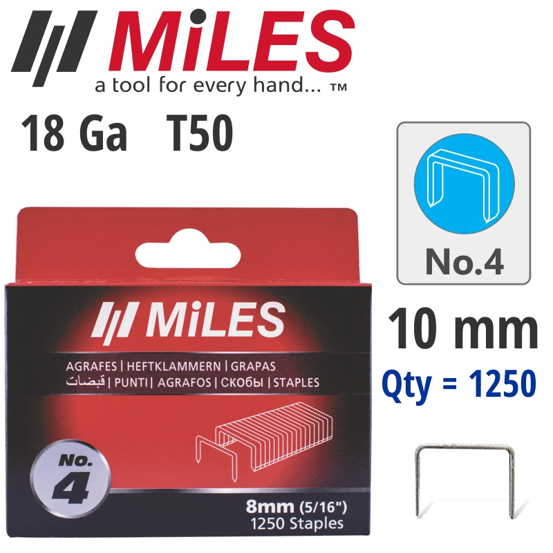 Miles Galv Staples 18G T50 10Mm X 1250Pcs Miles No4 freeshipping - Africa Tool Distributors