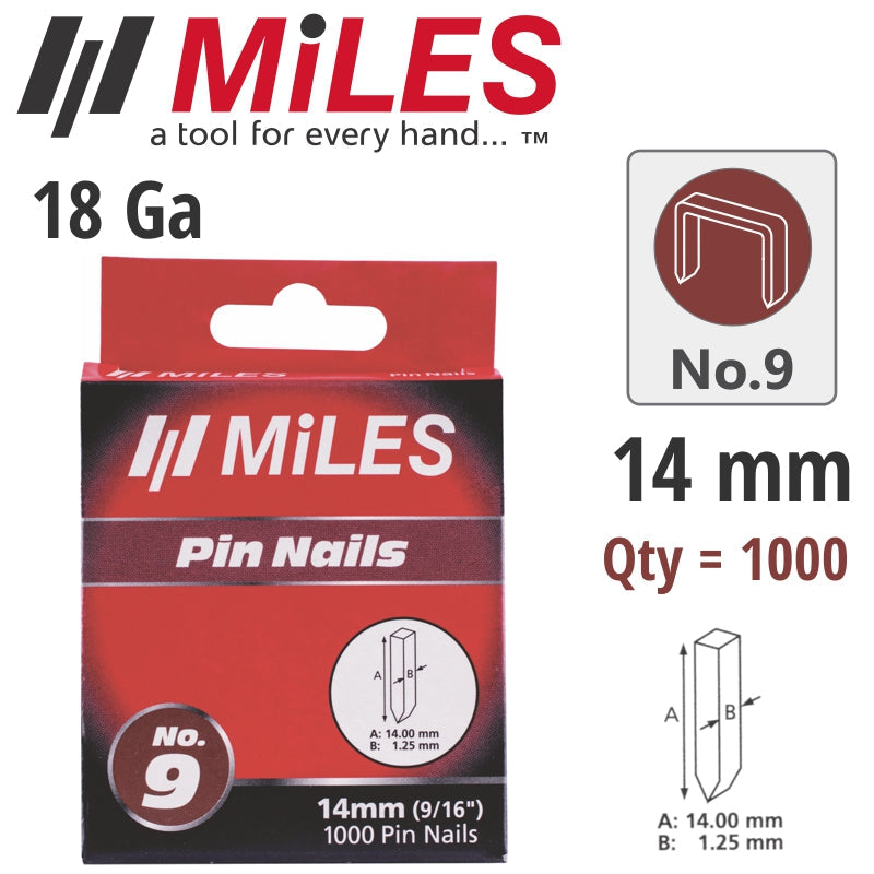 Miles Galv Headless Pin 18G 14Mm X 1000Pcs Miles No9 freeshipping - Africa Tool Distributors