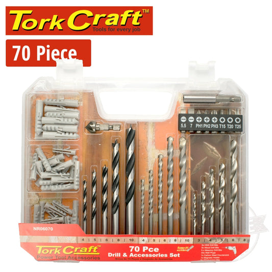 Tork Craft Drill Bit & Accessory Set 70Pc In Plastic Carry Case freeshipping - Africa Tool Distributors