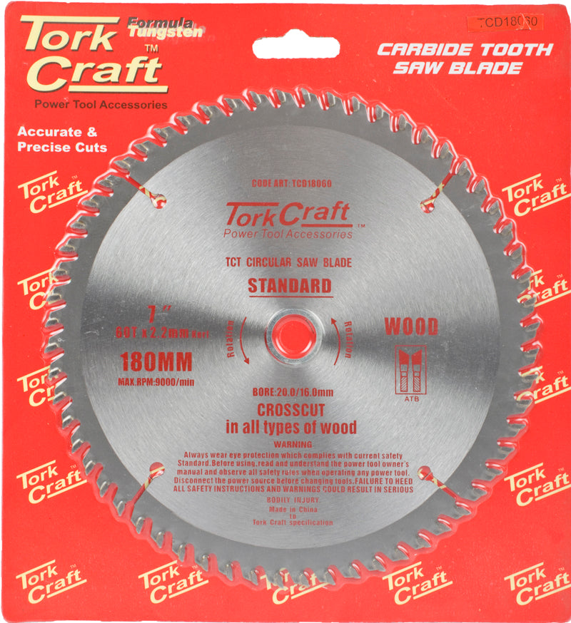 Tork Craft BLADE TCT 180 X 60T 20/16 GENERAL PURPOSE COMBINATION