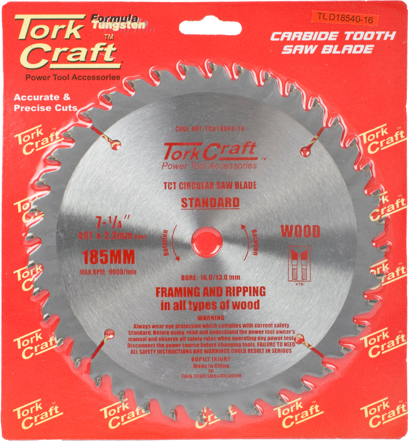 Tork Craft BLADE TCT 185 X 40T 16MM GENERAL PURPOSE COMBINATION