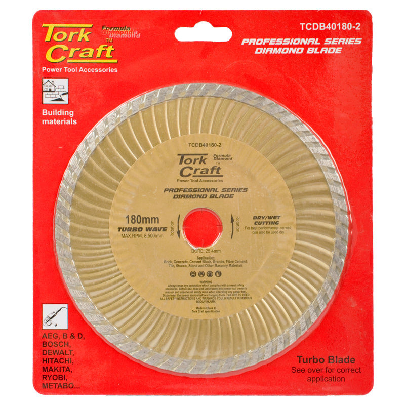 Tork Craft Diamond Blade 180X25.4Mm Turbo Wave freeshipping - Africa Tool Distributors