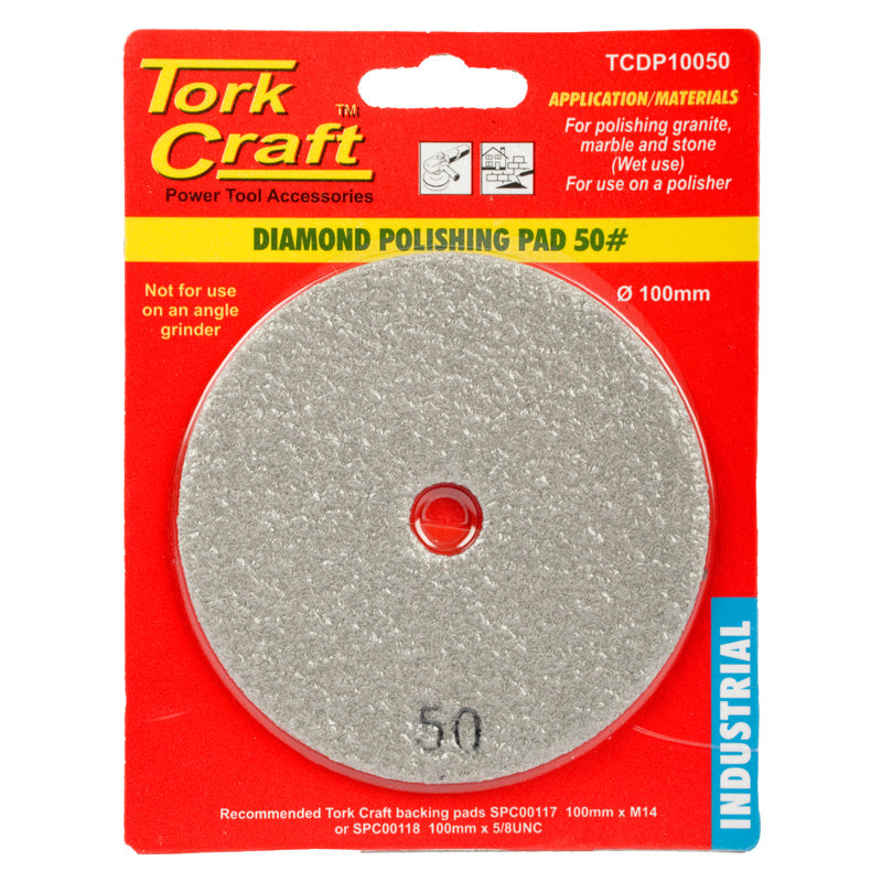 Tork Craft 100Mm Diamond Wet Polishing Pad 50 Grit Grey freeshipping - Africa Tool Distributors