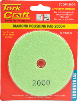 Tork Craft 100mm diamond wet polishing pad 2000 grit lime green