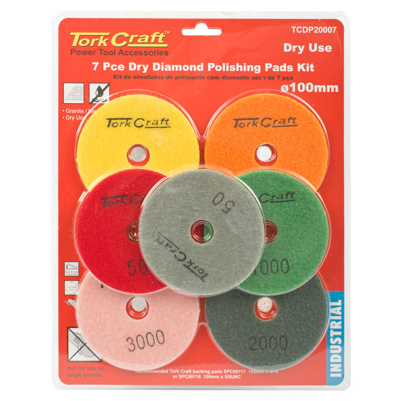 Tork Craft Set Of 7 Diamond Polishing Pads 100Mm Dry Use freeshipping - Africa Tool Distributors