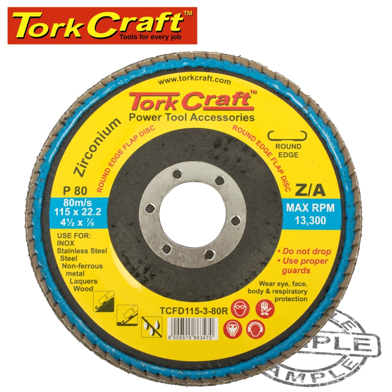 Tork Craft Flap Disc Round Edge Zirconium 115Mm 80 Grit Flat freeshipping - Africa Tool Distributors