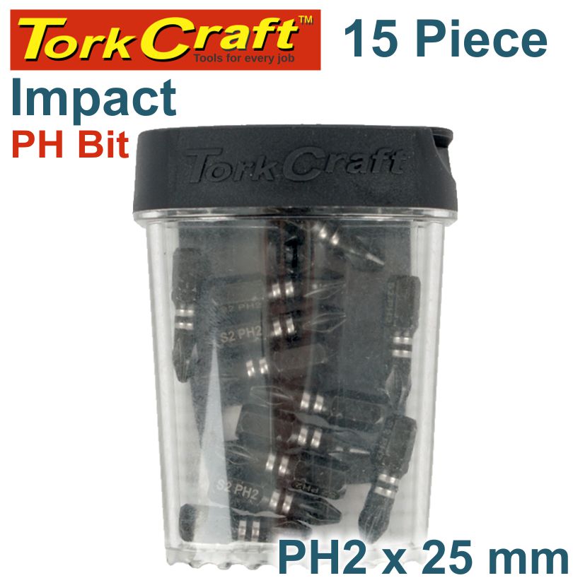 Tork Craft Impact Phil.2 X 25Mm Insert Bit 15Pc Tic Tac Case freeshipping - Africa Tool Distributors