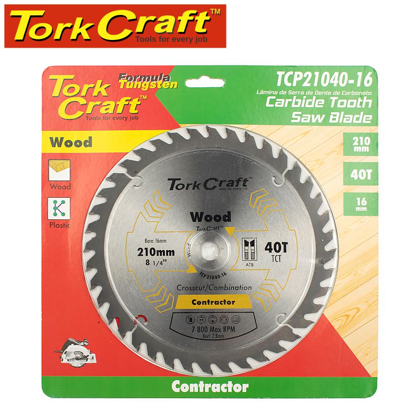 Tork Craft BLADE CONTRACTOR 210 X 40T-16mm CIRCULAR SAW TCT