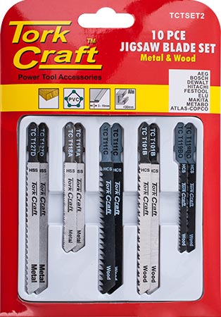 Tork Craft JIGSAW BLADE SET 10 PCE FOR METAL & WOOD T - SHANK