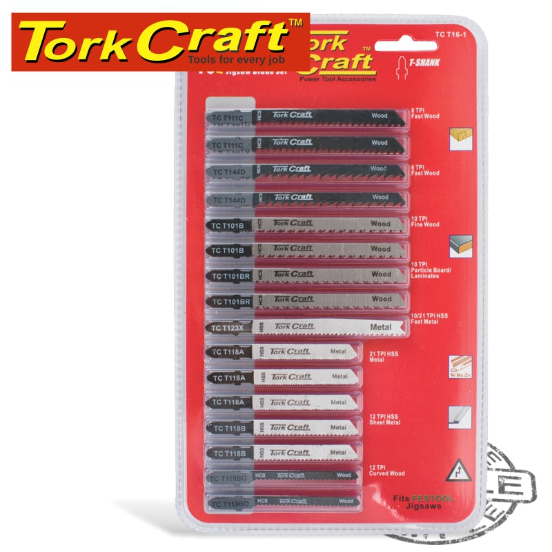 T-Shank Jigsaw Blades 16Pc Set Assorted Metal & Wood Cutting freeshipping - Africa Tool Distributors