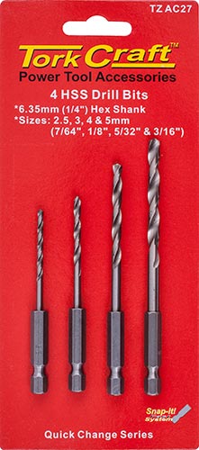 Hex Shank Drill Bit 4 Pce Set 2.5Mm 3Mm 4Mm 5Mm freeshipping - Africa Tool Distributors