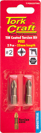 Pozi 2 X 25Mm Insert Bit Torsion Tin Coated 2Pce Pz2 freeshipping - Africa Tool Distributors